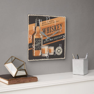 cool retro whiskey home bar square wall clock