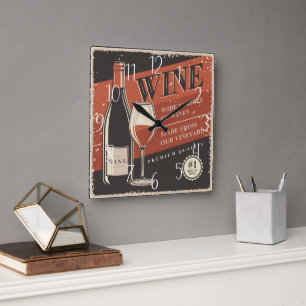 cool retro wine home bar square wall clock