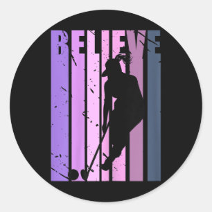 Cool Retro Womens Field Hockey Player Coach Hockey Classic Round Sticker