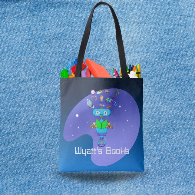 Cool Robot Reading & Learn In Galaxy Personalised  Tote Bag (Creator Uploaded)
