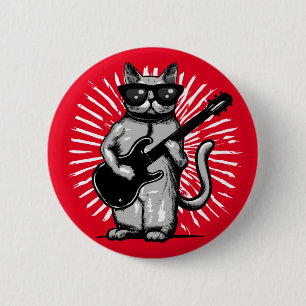 Cool Rock And Roll Cat Playing electric Guitar 6 Cm Round Badge