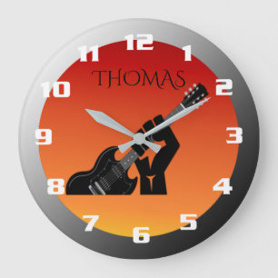 Cool Rock and Roll Guitar Player Monogram Large Clock
