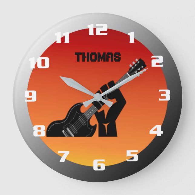 Cool Rock Guitar Monogram Large Clock (Front)