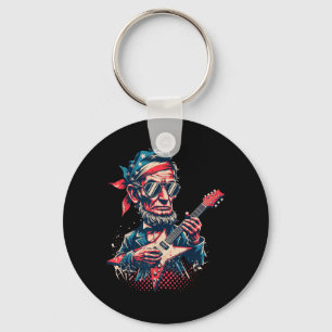 Cool Rock Roll Abraham Lincoln Playing Guitar Key Ring