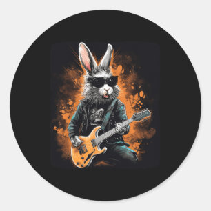 Cool Rocker Bunny For Easter And Guitarists With E Classic Round Sticker