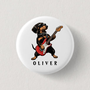 Cool Rocker Dachshund Dog Playing Electric Guitar 3 Cm Round Badge