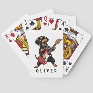 Cool Rocker Dachshund Dog Playing Electric Guitar Cards