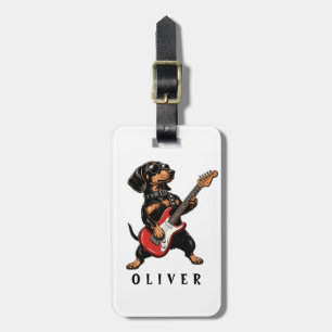 Cool Rocker Dachshund Dog Playing Electric Guitar Luggage Tag