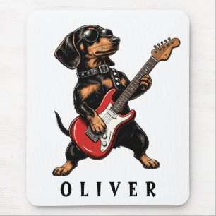 Cool Rocker Dachshund Dog Playing Electric Guitar Mouse Pad