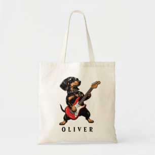 Cool Rocker Dachshund Dog Playing Electric Guitar Tote Bag