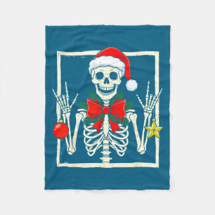 Cool Rocker Skeleton Santa Hat Christmas Punk Rock Fleece Blanket