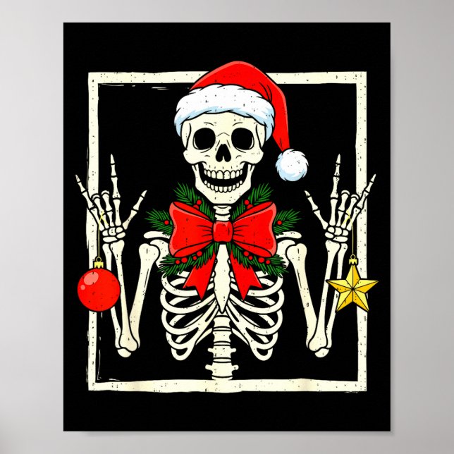 Cool Rocker Skeleton Santa Hat Christmas Punk Rock Poster (Front)