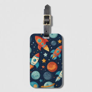 Cool Rocket Space and Planets Luggage Tag