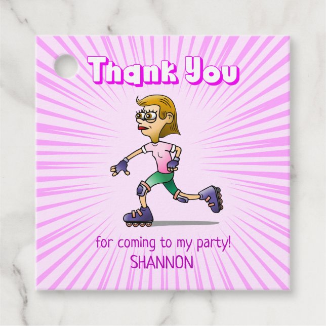 Cool Roller Skating Girl Favour Tags (Front)
