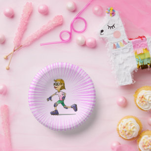 Cool Roller Skating Girl Paper Plate