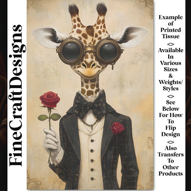 Cool Romantic Giraffe + Red Rose AH2 Decoupage Tissue Paper (Creator Uploaded)