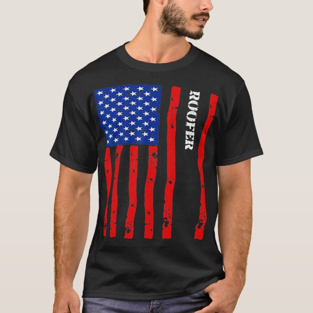 Cool Roofer Accessories Things Stuff USA Flag  T-Shirt (Front)