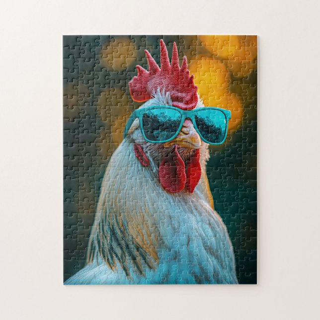Cool Rooster Blue Sunglasses Jigsaw Puzzle (Vertical)