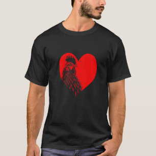 Cool Rooster In Red Heart Chicken Farm T-Shirt