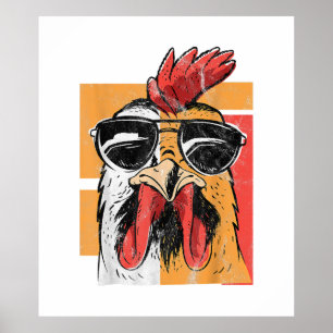 Cool Rooster Wearing Sunglasses Retro Vintage Chic Poster