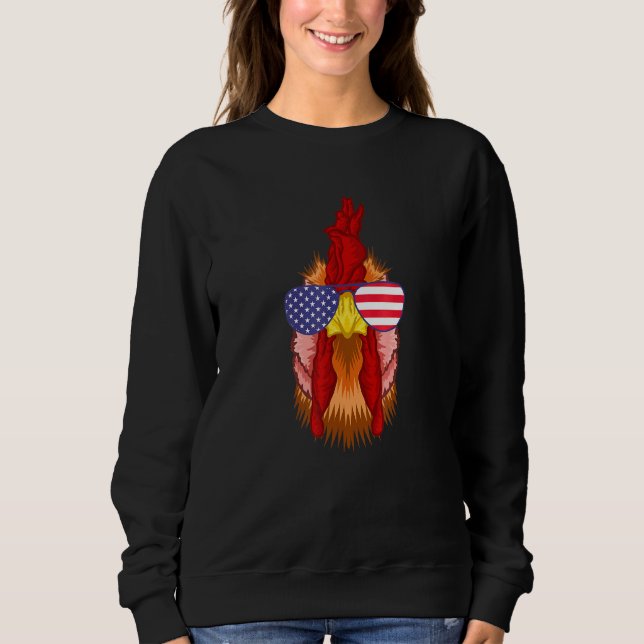 Cool Rooster Wearing Usa Flag Sunglasses Us Americ Sweatshirt (Front)