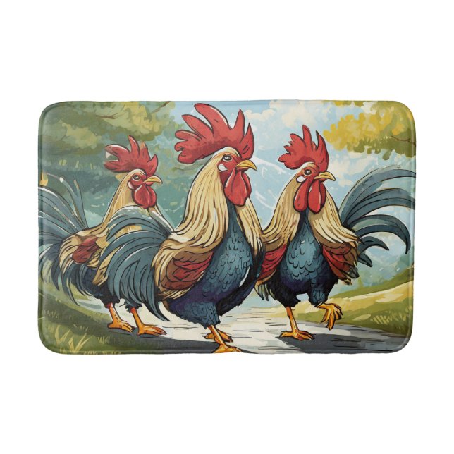 Cool Roosters Bath Mat! Mat (Front)