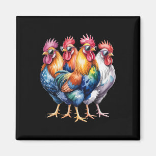 Cool Roosters With Sungles Colourful Chicken Farm Magnet
