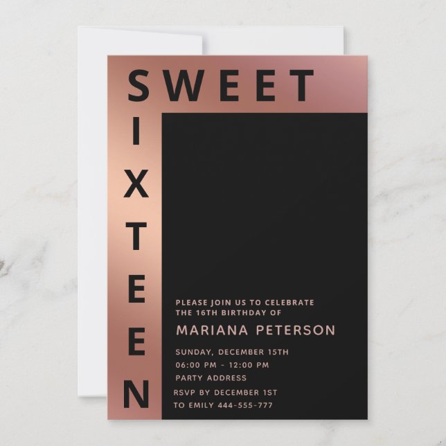 Cool rose gold modern simple typography invitation (Front)