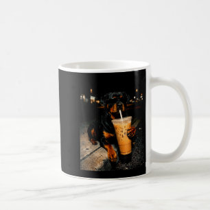 Cool rottweiler drinking iced coffee funny dog art mug
