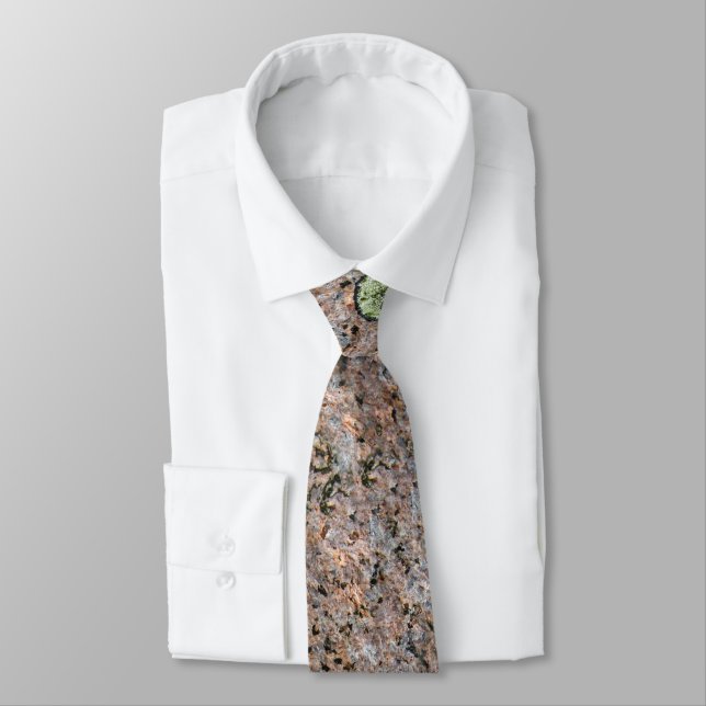 Cool Rough Neutral Rock Texture with Green Moss Tie (Tied)