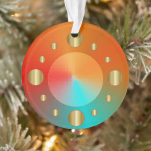 Cool Round Gold Circles with Orange Teal Ornament