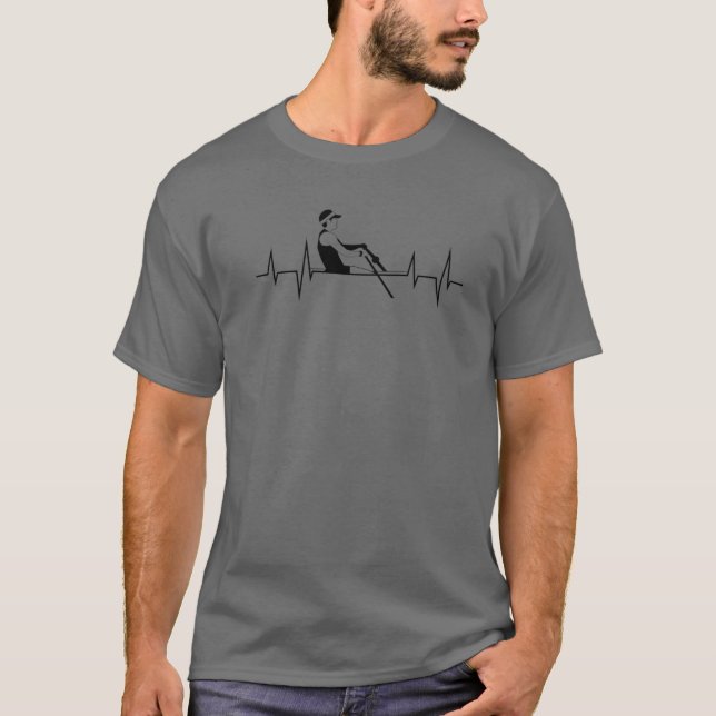 Cool Rowing Heartbeat Funny Single Scull Rower Ath T-Shirt (Front)