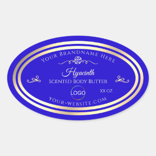 Cool Royal Blue Product Label Gold Frame with Logo