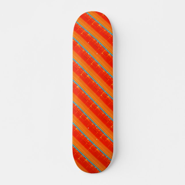 Cool Rustic Blue Orange Yellow Red Stripes Skateboard (Front)
