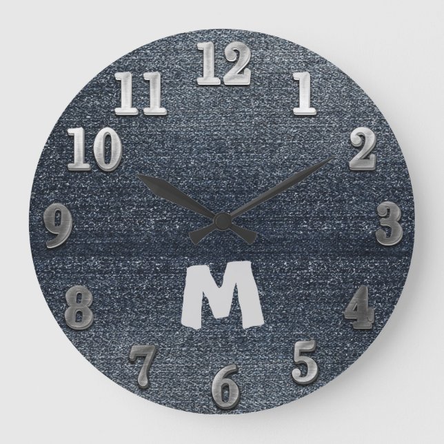 Cool Rustic Look Blue Denim Wall Clock (Front)