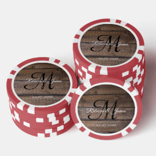 Cool Rustic Wood Monogram Script Name Wedding  Poker Chips