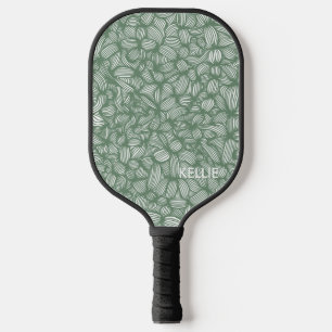 Cool Sage Green and White Monogram Pickleball Paddle