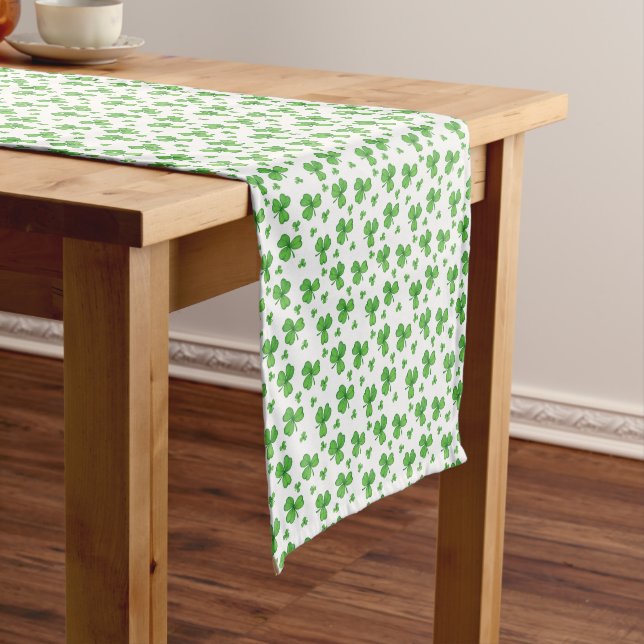 cool Saint Patrick's Day Shamrock tiled pattern Short Table Runner (In Situ)