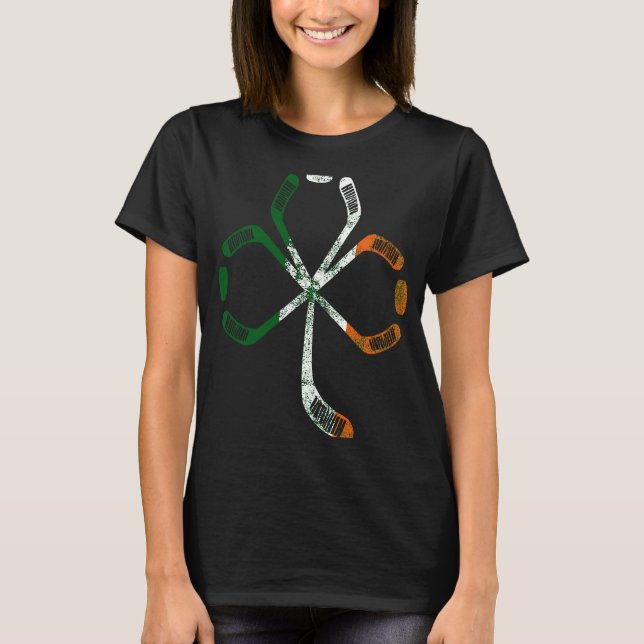 Cool Saint Patrick's Hockey Shamrock Ireland Flag T-Shirt (Front)