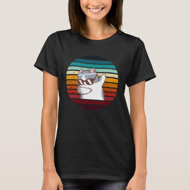Cool Samurai Cat Retro Sunset Cute Kitten Men Wome T-Shirt (Front)