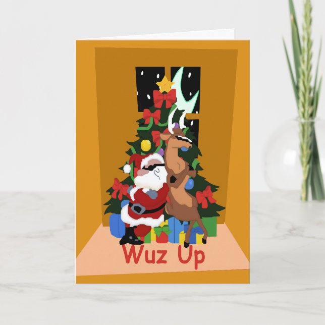 Cool Santa And Reindeer Greetings Card (Front)