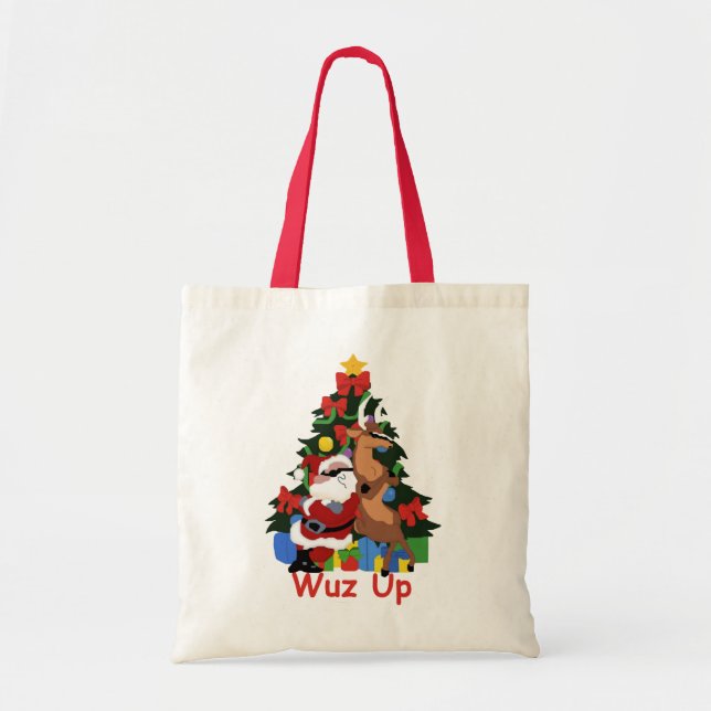 Cool Santa and Reindeer Tote Bag (Front)