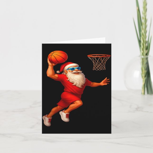 Cool Santa Basketball Player Dunking Xmas Christma Card (Front)