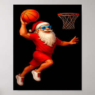 Cool Santa Basketball Player Dunking Xmas Christma Poster
