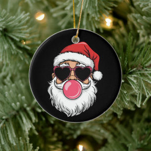 Cool Santa Bubble Gum Pink Heart Glasses Ceramic Ornament