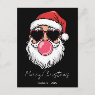 Cool Santa Bubble Gum Pink Heart Glasses Holiday Postcard