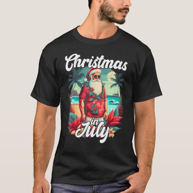 Cool Santa Christmas In July Santa Sunglasses Hawa T-Shirt (Front)