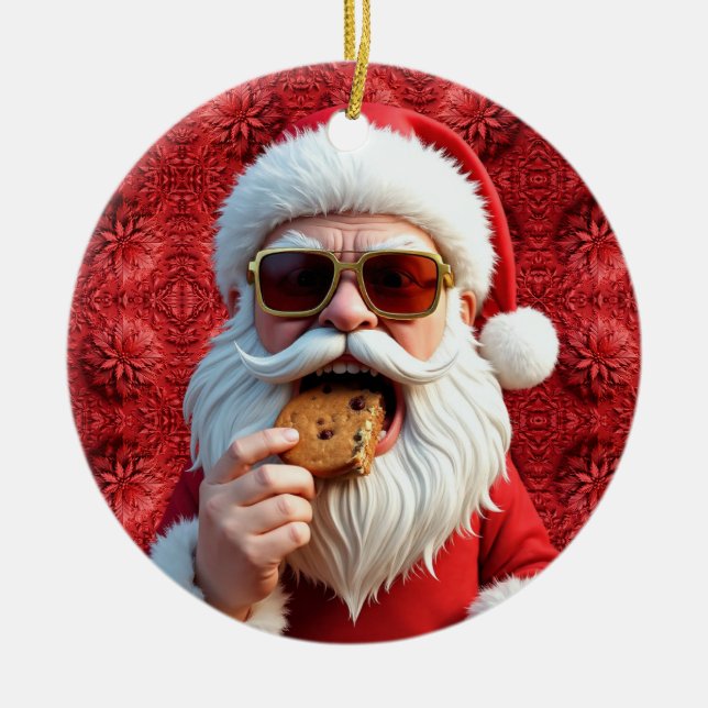 Cool Santa Claus Ceramic Ornament (Front)