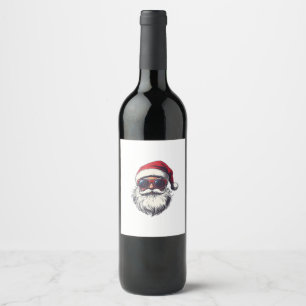 Cool Santa Claus Face Retro Sunglasses Christmas M Wine Label
