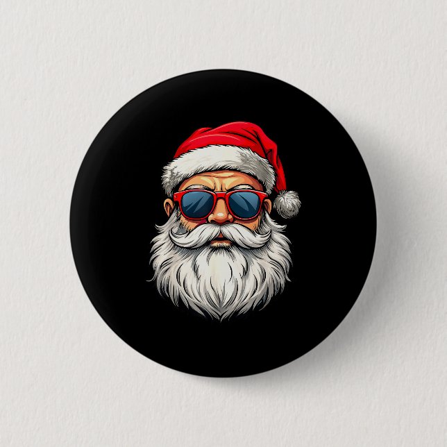 Cool Santa Claus Face Retro Sungles Christmas Men  6 Cm Round Badge (Front)
